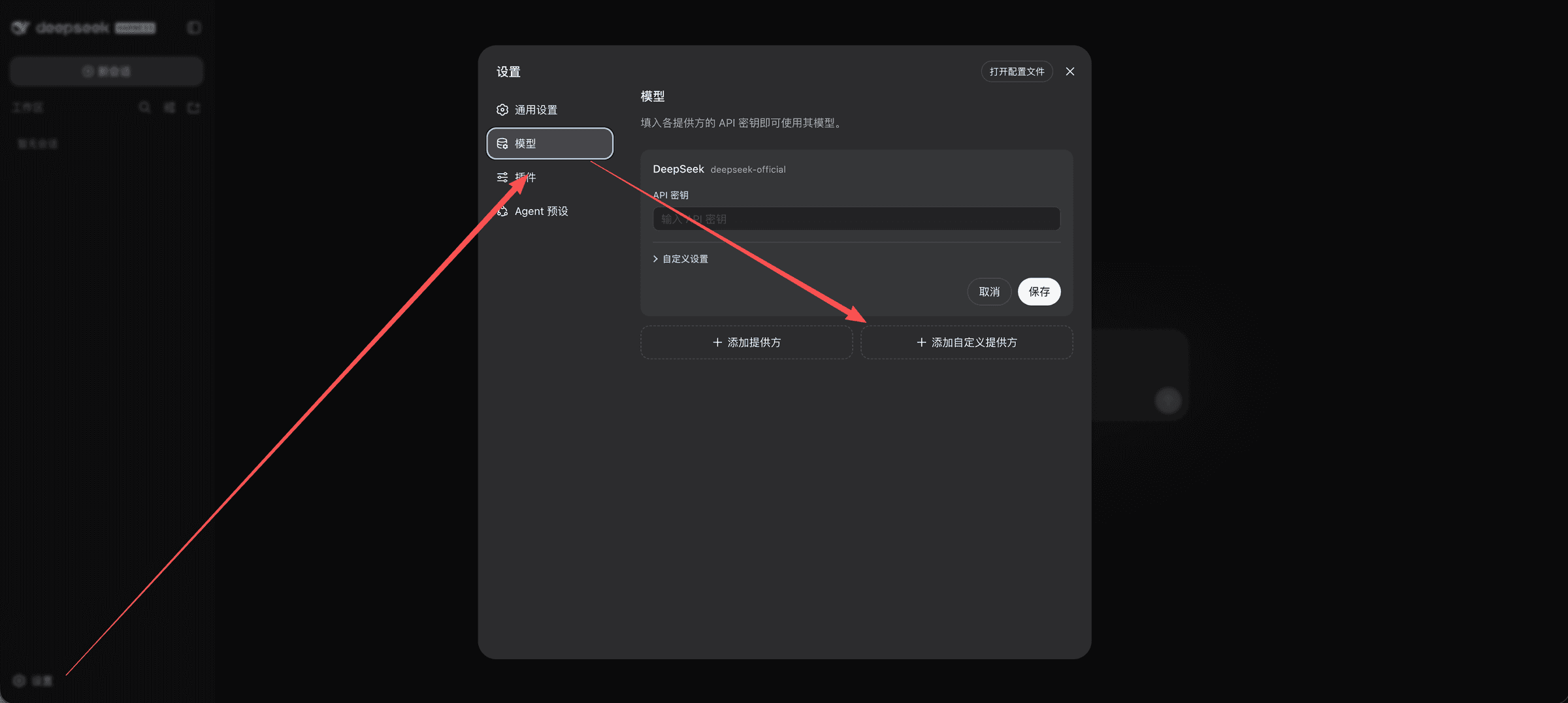打开 DeepSeek Harness 模型设置